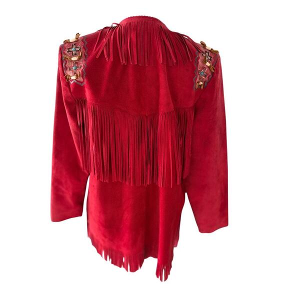 Women's M Patricia Wolf Fringe Jacket VTG Red Suede Beaded Coachella 70s - Picture 3 of 9
